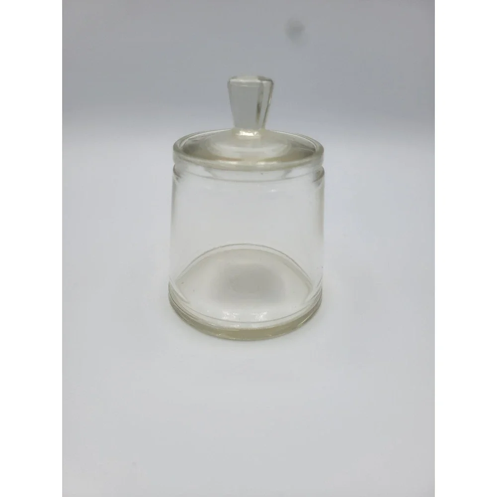 Vintage Clear Glass Apothecary Jar with Faceted Lid Small Storage Canister 4.5in